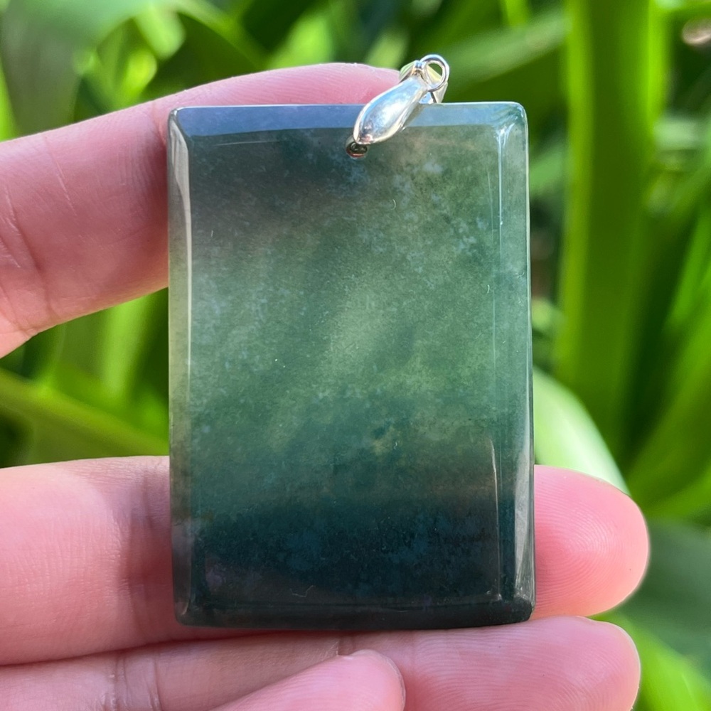 Silver plated large rectangular‎ moss agate pendant 1226